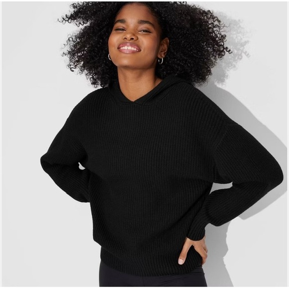 Wild Fable Women Black Ribbed Knit Hooded Pullover Sweater Size‎ S - Picture 10 of 11